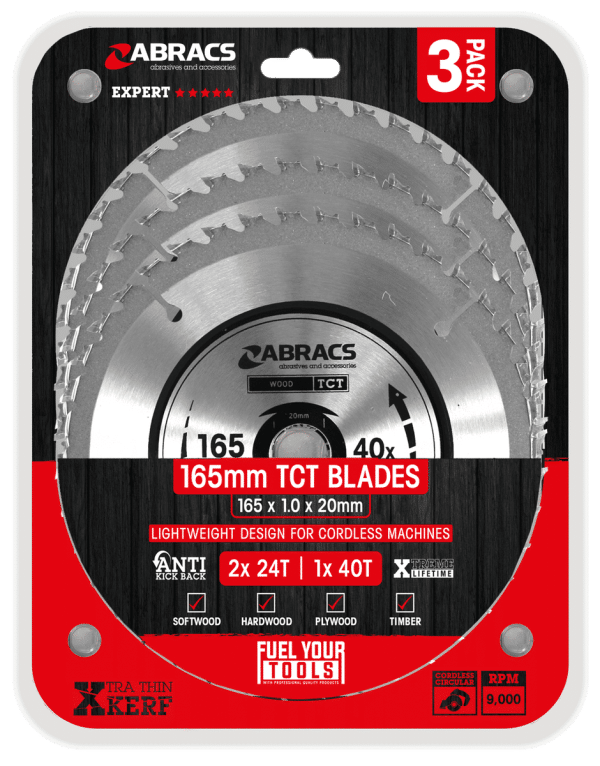 Abracs TCT 165mm Cordless Circular Saw Blade Triple Pack